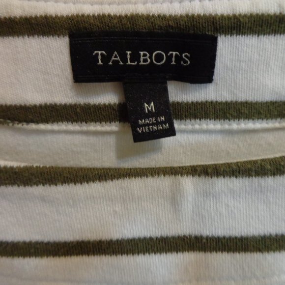Talbots Womens Olive Green White Striped Jersey Knit Shift Dress Sz M - Picture 6 of 6